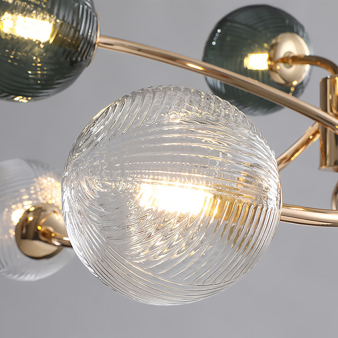 Close-up of a striated glass globe shade