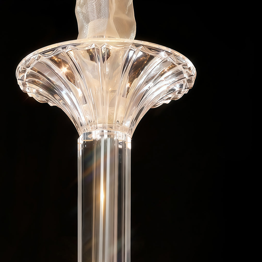 Close-up of the center column and crystal fan topper