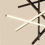 Close-up of the intersecting LED strips on black arms