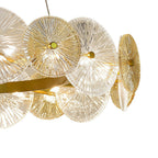 Close-up of the crystals on the large glass chandelier