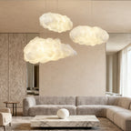 Cloud shaped fabric pendant light in a modern living room