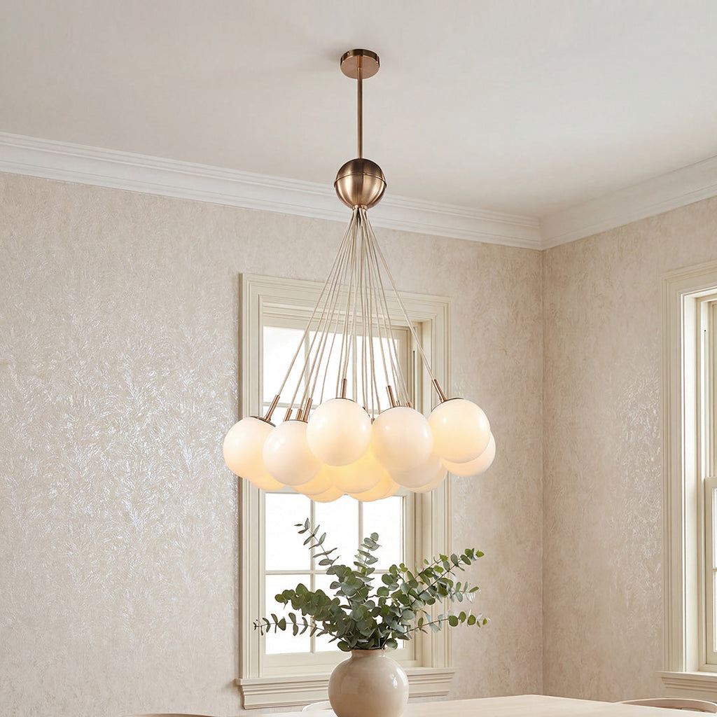 Bubble Glass Chandelier, Gold Metal and Clear Glass Globe Ceiling Light for Dining Room