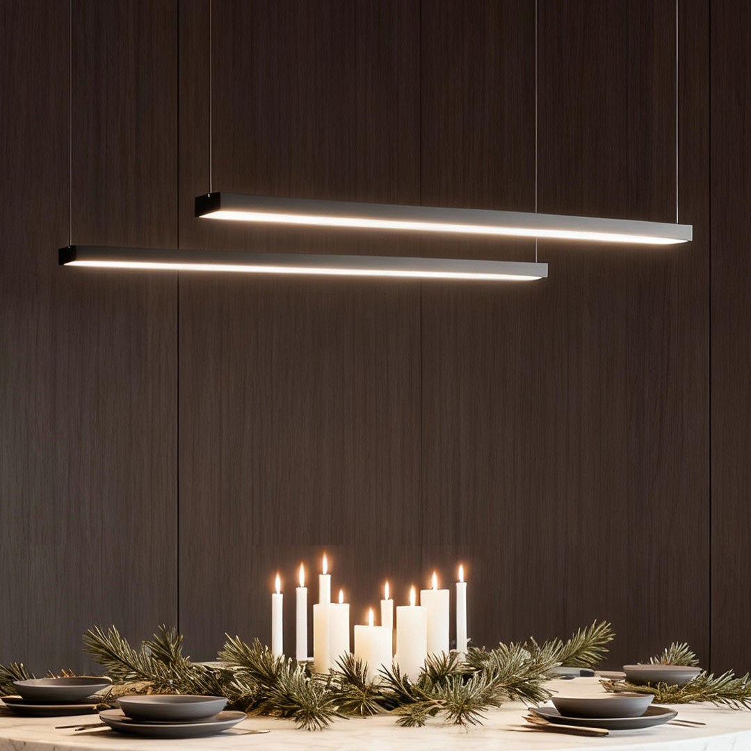 Linear Pendant Light Set of 6, Modern Rectangular Aluminum LED Suspension Lighting for Offices and Kitchens, CRI90 in Two Widths