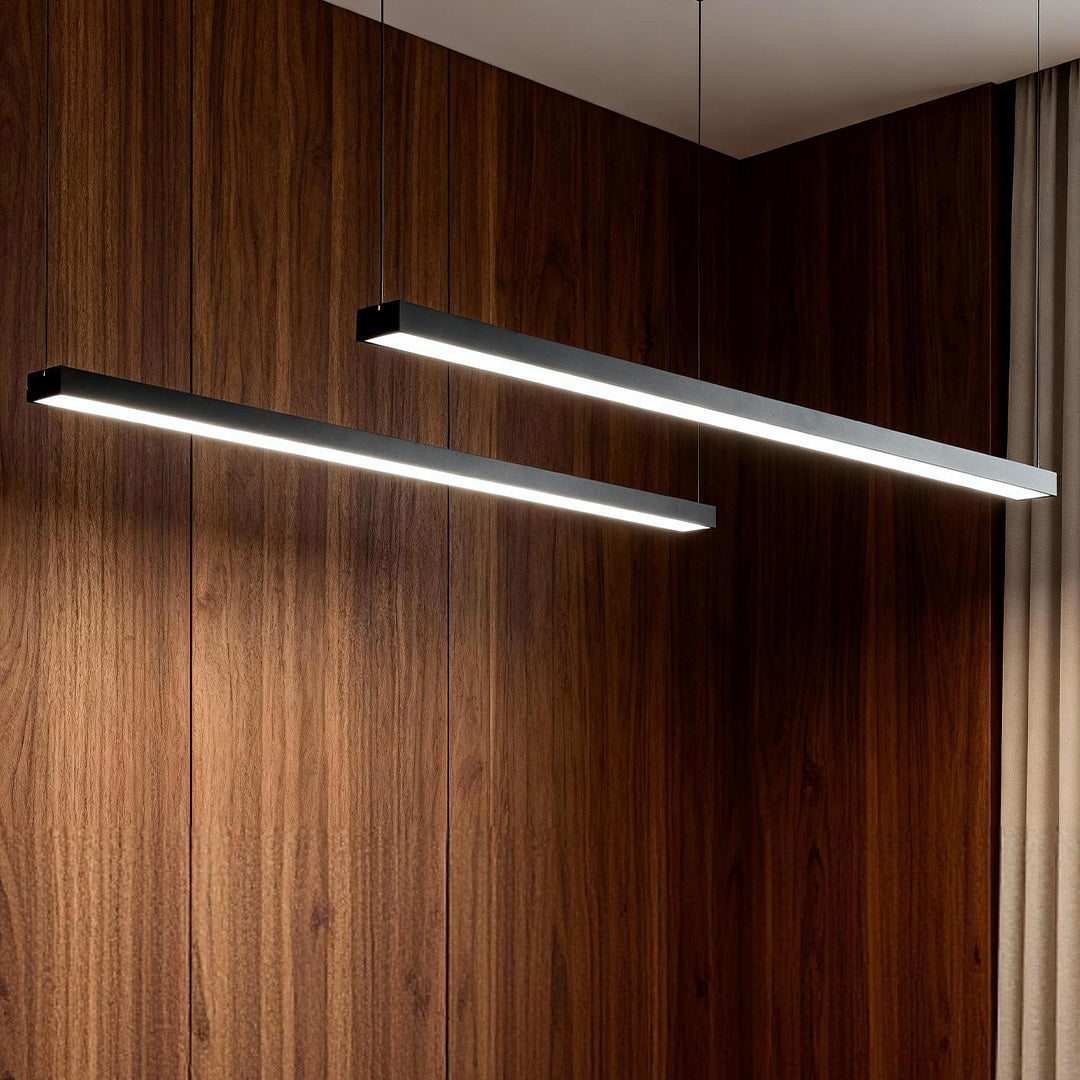 Linear Pendant Light Set of 6, Modern Rectangular Aluminum LED Suspension Lighting for Offices and Kitchens, CRI90 in Two Widths