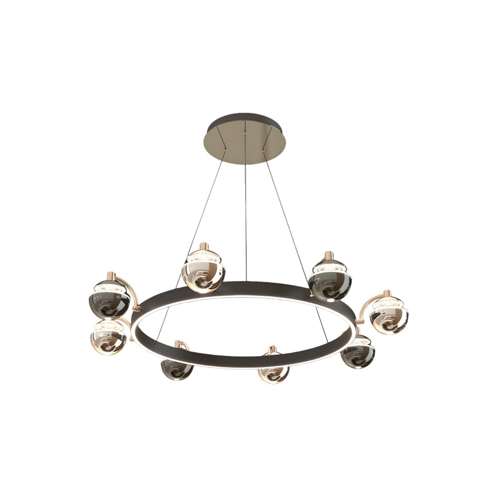 Contemporary ring chandelier with spherical glass shades