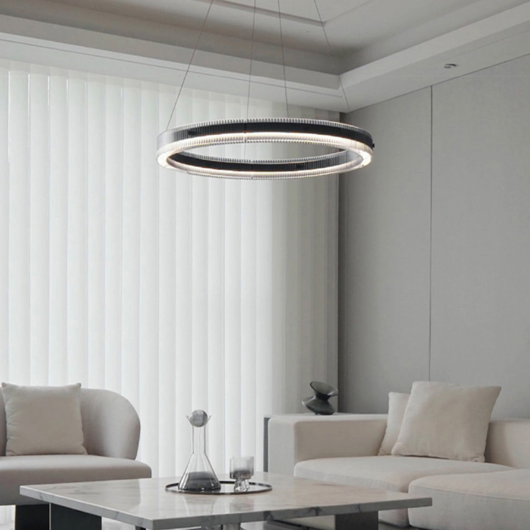 Ring Chandelier, Black Aluminum Minimalist LED Ceiling Light for Living Room, CRI 97 Full-Spectrum
