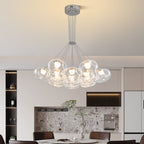 Multi-light chandelier giving ambient light in a contemporary dining room