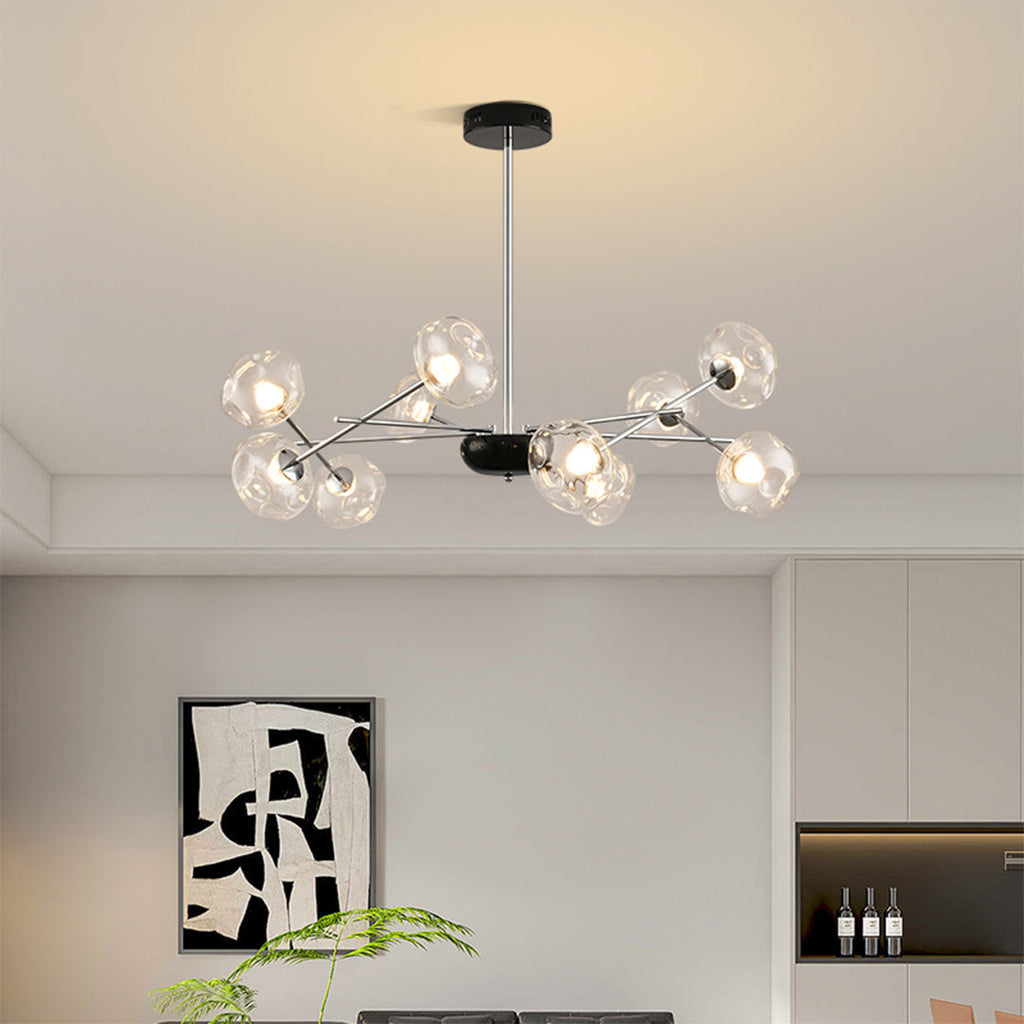 LED chandelier as a focal point in a contemporary dining room