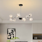 LED chandelier as a focal point in a contemporary dining room