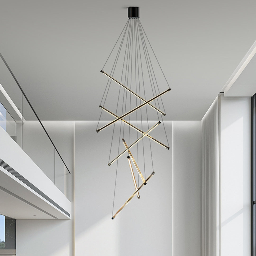 Linear Pendant Light, Stainless Steel and Acrylic LED Ceiling Light for Stairwell, Full-Spectrum