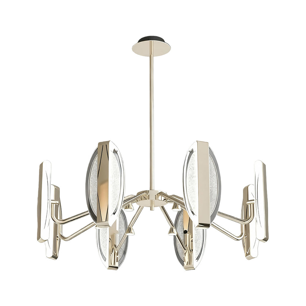 Circular chandelier with leaf shaped glass shades
