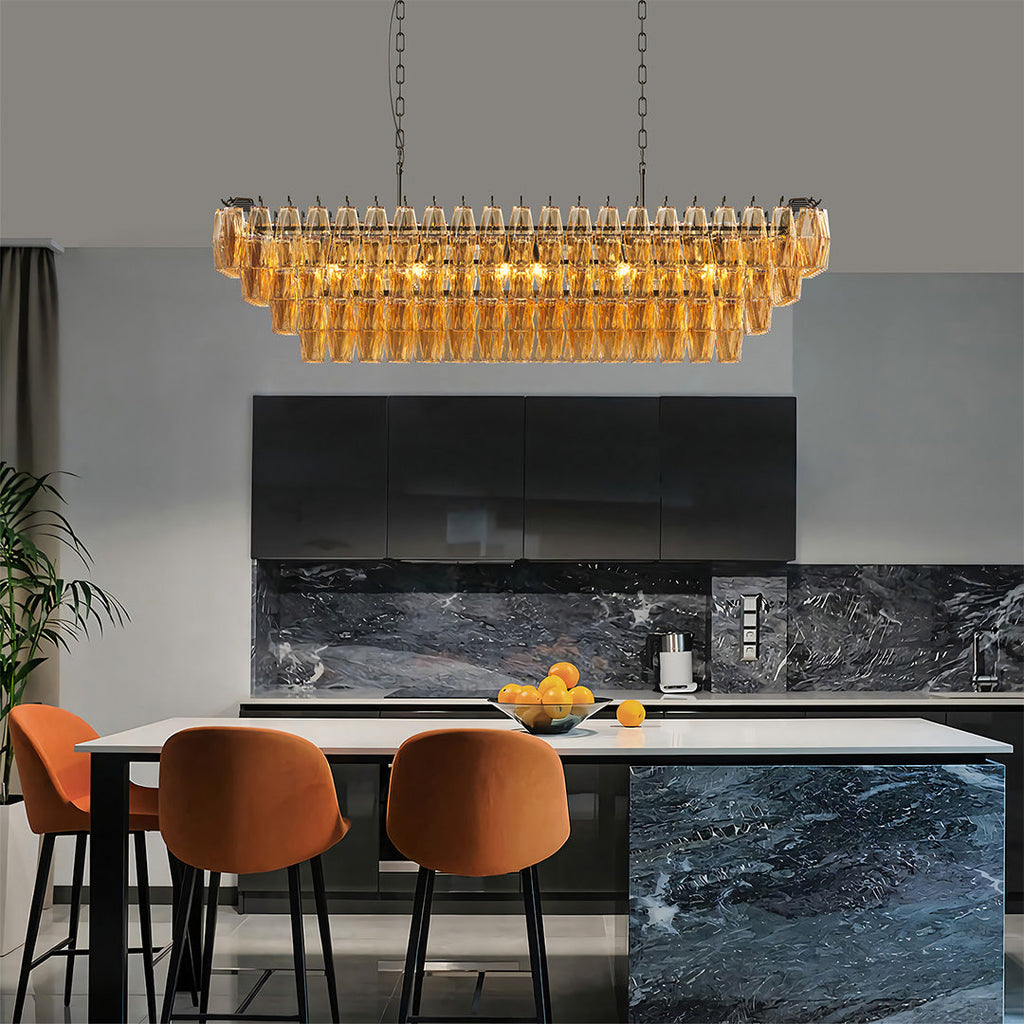 Glass Pendant Chandelier, Iron and Clear Glass Multi-Light Ceiling Fixture for Dining Room