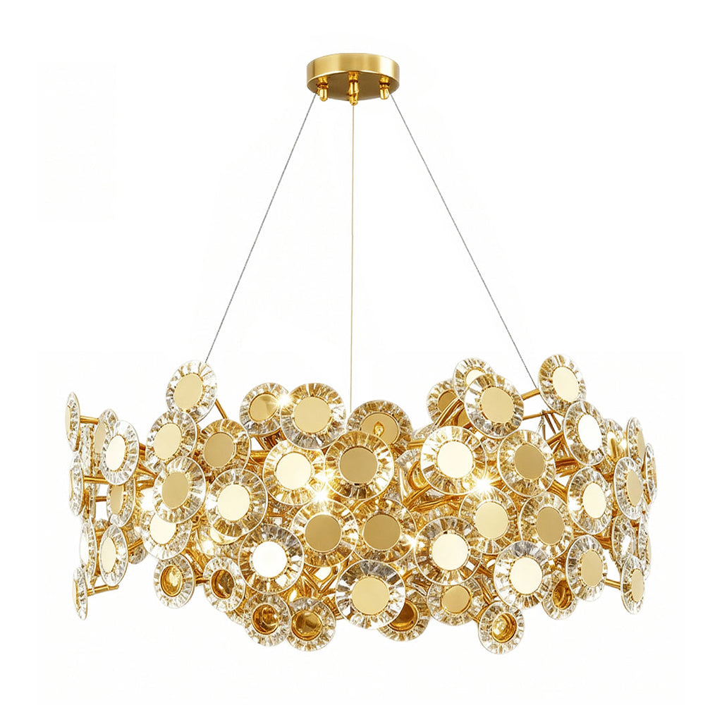 Round chandelier densely set with floral crystal