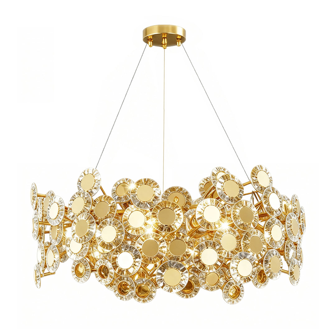 Round chandelier densely set with floral crystal