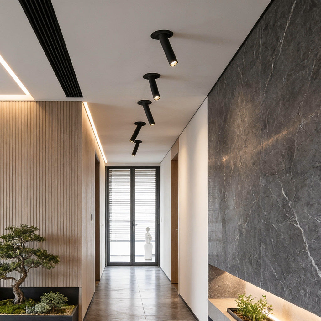 Minimalist directional surface spotlight in a contemporary hallway
