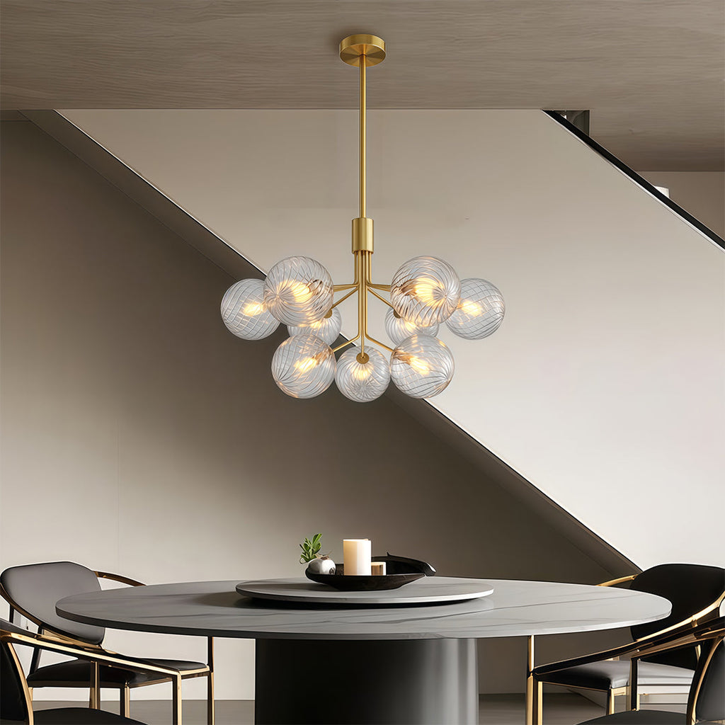 Glass Globe Chandelier, Solid Copper Sputnik Ceiling Light for Living Room, 9 to 18 Lights