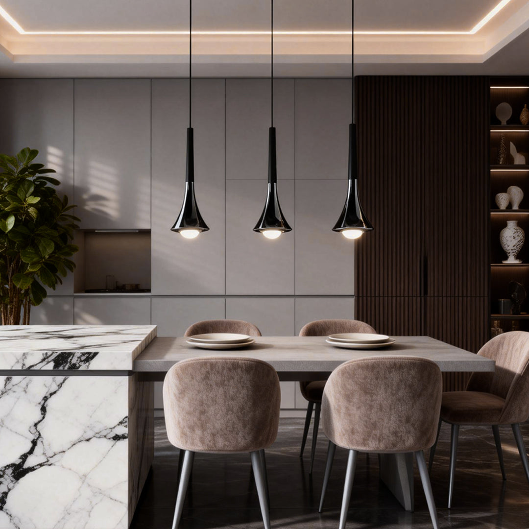 Teardrop Mini Pendant Light, Contemporary Metal Hanging Ceiling Lamp for Kitchen Islands and Bedsides, Three Finishes