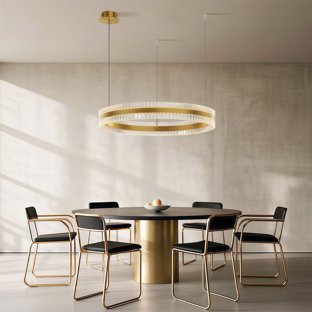 Dual ring chandelier adding sophistication to a dining room