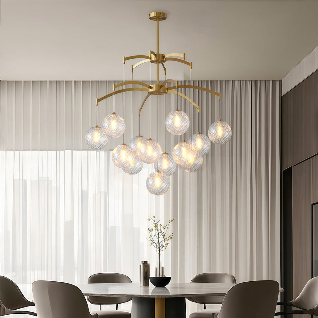 Glass Ball Chandelier, Full Brass and Clear Glass Ceiling Light for Living Room, 7 to 13 Lights