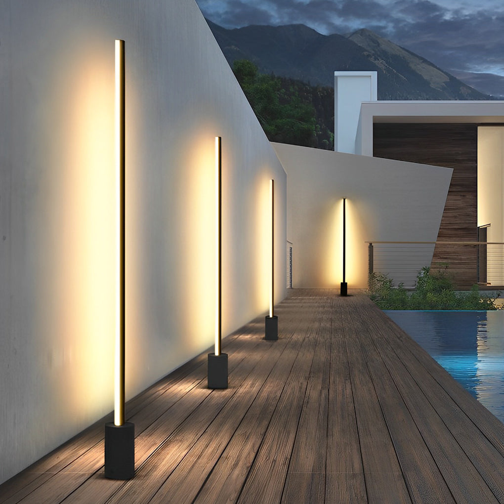 Outdoor LED Floor Lamp, Contemporary Stainless Steel Waterproof Linear Light for Garden Paths and Terraces, Four Heights