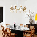 Sparkling bubble chandelier hanging above a kitchen island