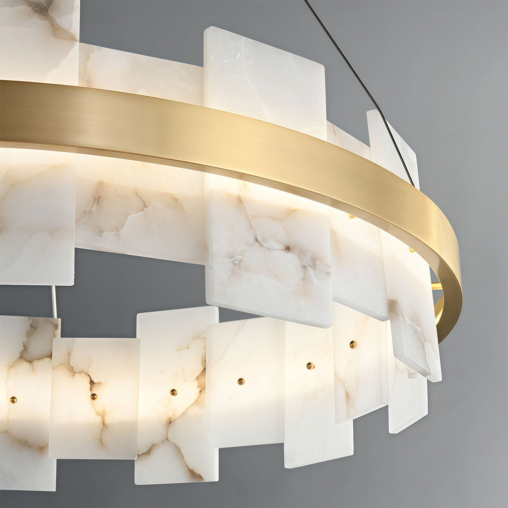 Modern Chandelier, Brass and Marble Ring Ceiling Light for Dining Room, 3-Color Temperature LED