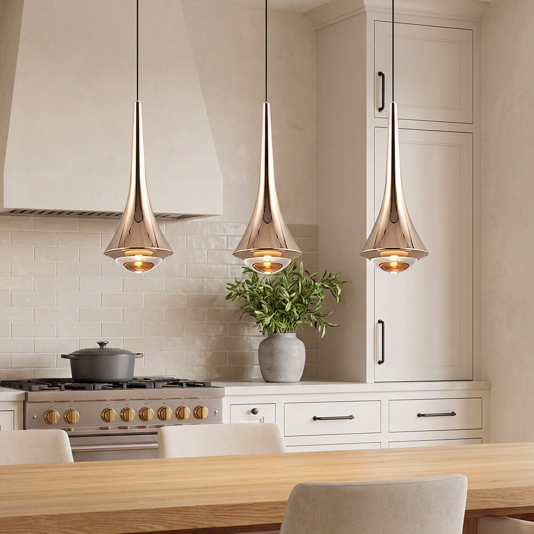 Cone Pendant Light, Modern Aluminum and Glass LED Hanging Lamp for Dining Room and Kitchen Island, Adjustable Height Design