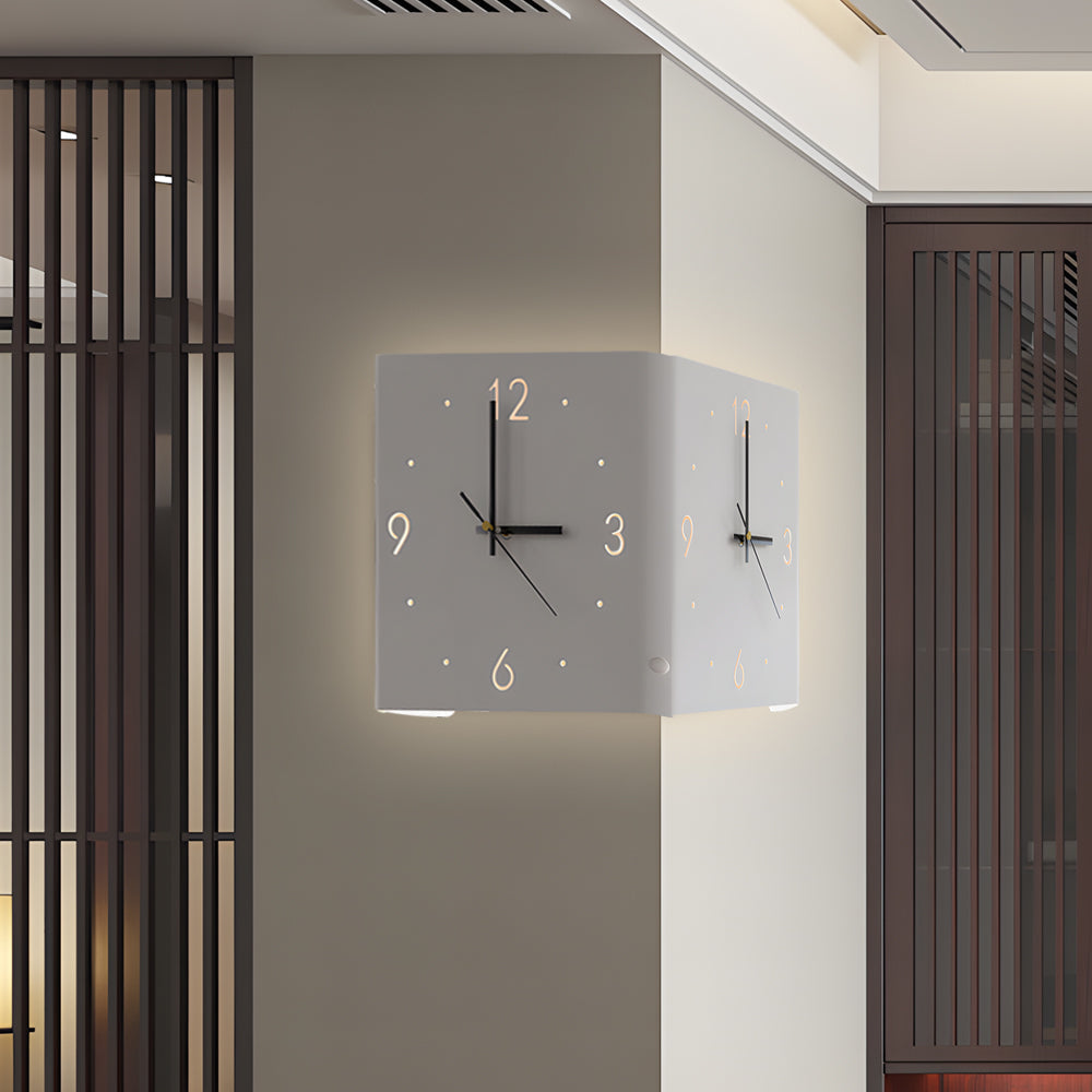 Backlit Wall Clock Lamp, Modern Square Metal and Acrylic Ambient Light for Bedrooms and Studies, Silent Movement with USB Charging