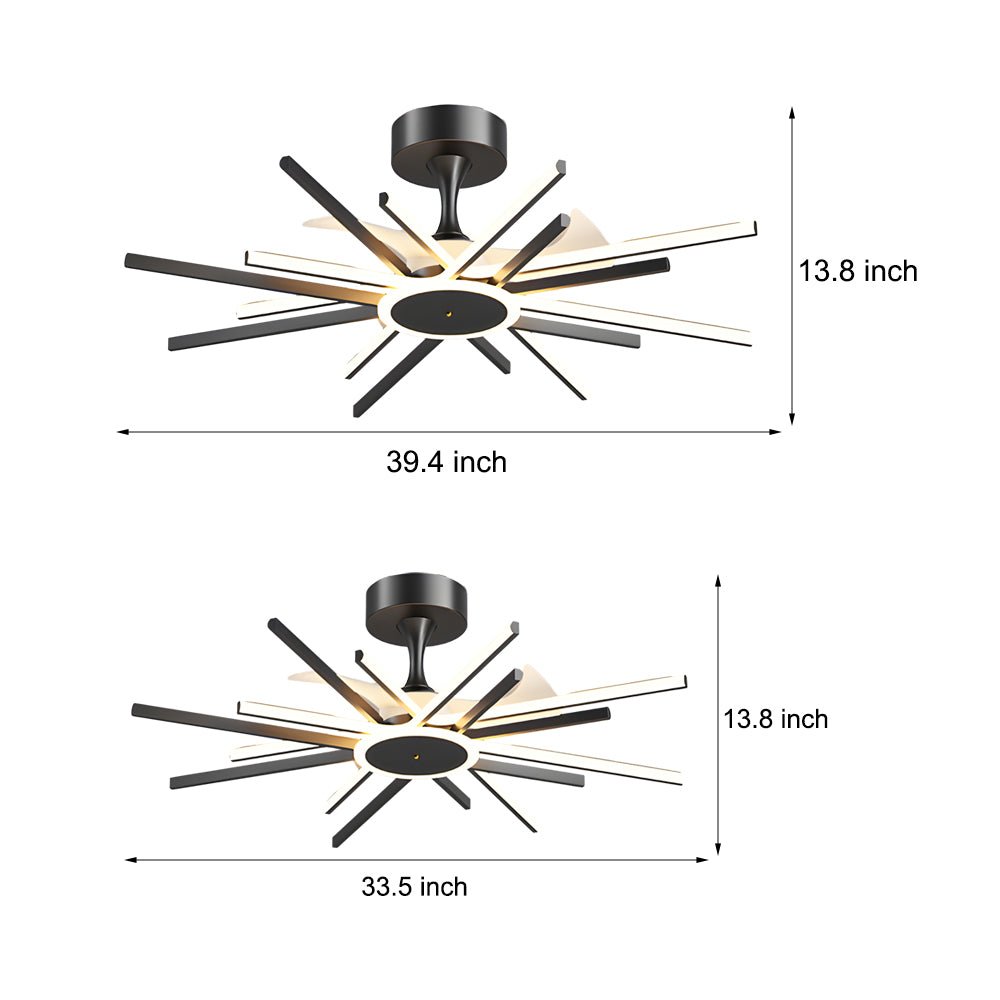 Ceiling Fan with Light, Modern Starburst LED Fixture for Living Room and Bedroom, Concealed Blades with Six Speeds and Reverse Mode
