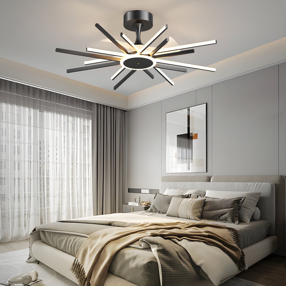Ceiling Fan with Light, Modern Starburst LED Fixture for Living Room and Bedroom, Concealed Blades with Six Speeds and Reverse Mode