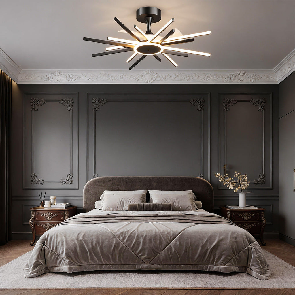 Ceiling Fan with Light, Modern Starburst LED Fixture for Living Room and Bedroom, Concealed Blades with Six Speeds and Reverse Mode