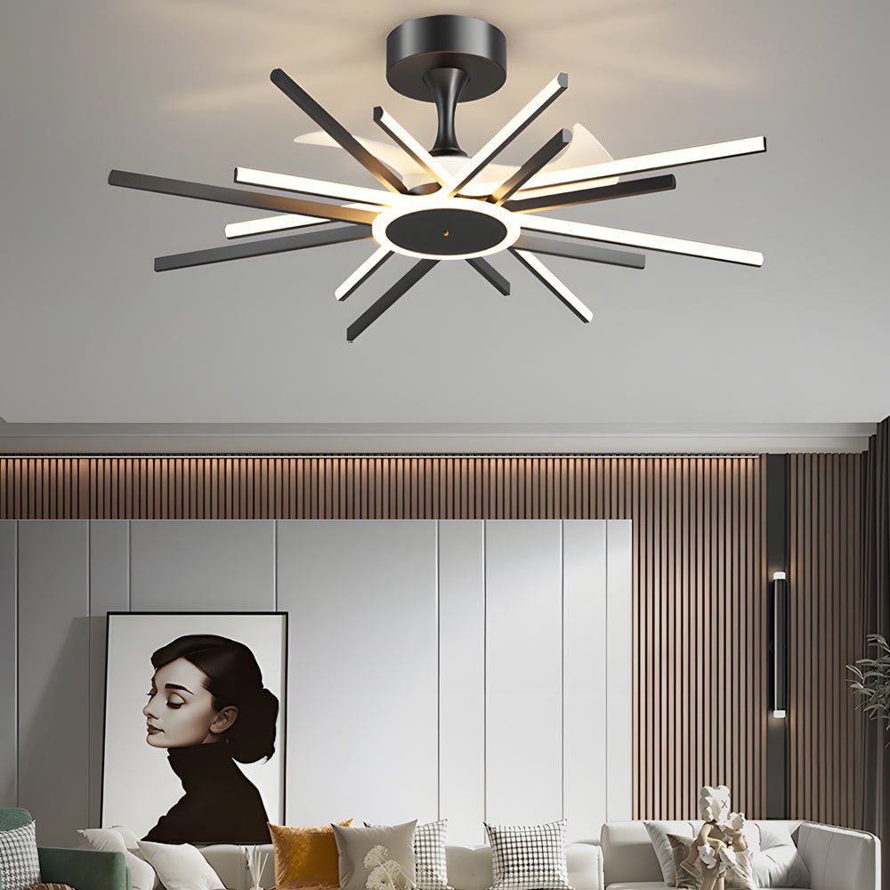 Ceiling Fan with Light, Modern Starburst LED Fixture for Living Room and Bedroom, Concealed Blades with Six Speeds and Reverse Mode