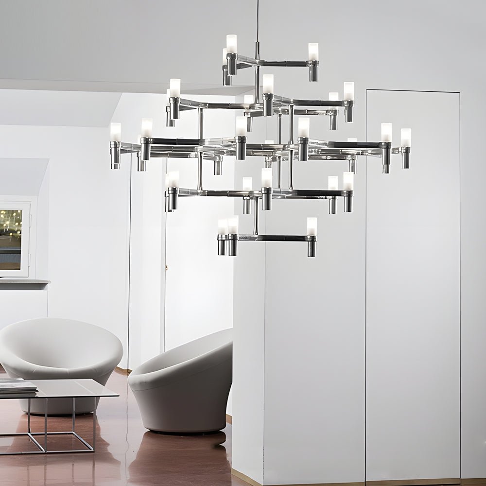 Frosted glass tiered geometric chandelier, eighth product view