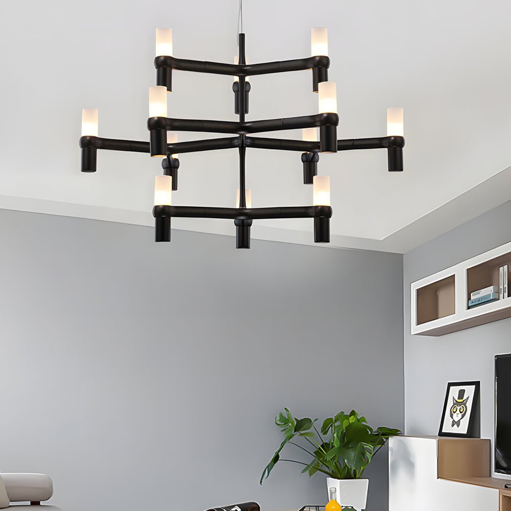 Frosted glass tiered geometric chandelier, sixth product view