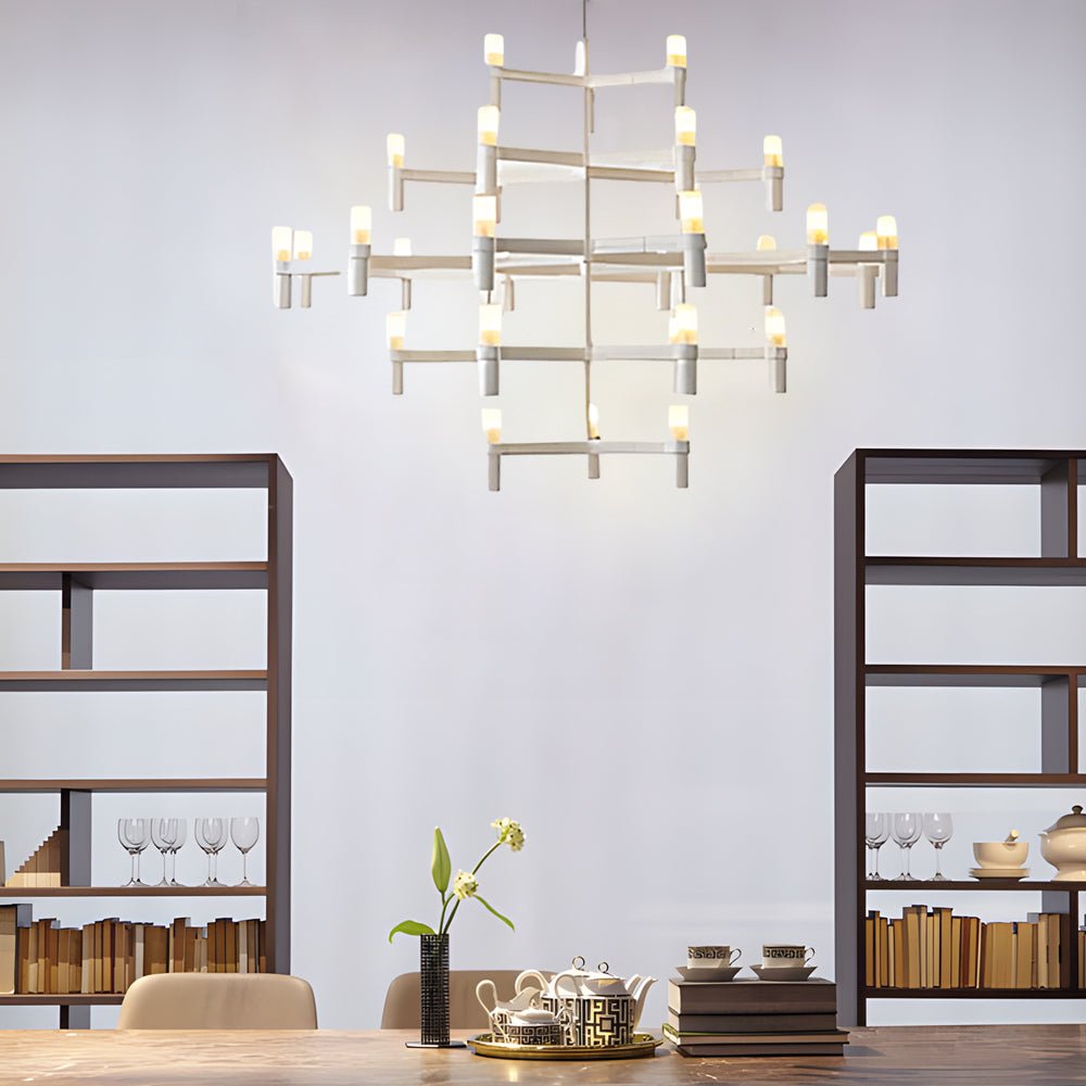 Frosted glass tiered geometric chandelier, seventh product view