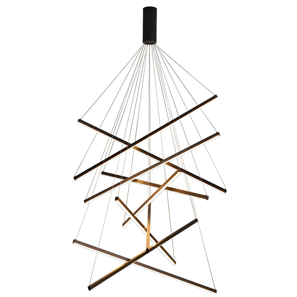 Linear Chandelier, Modern Criss-Cross Black Iron and Aluminum LED Ceiling Light for Dining Room and Living Space, 3 to 9 Lights