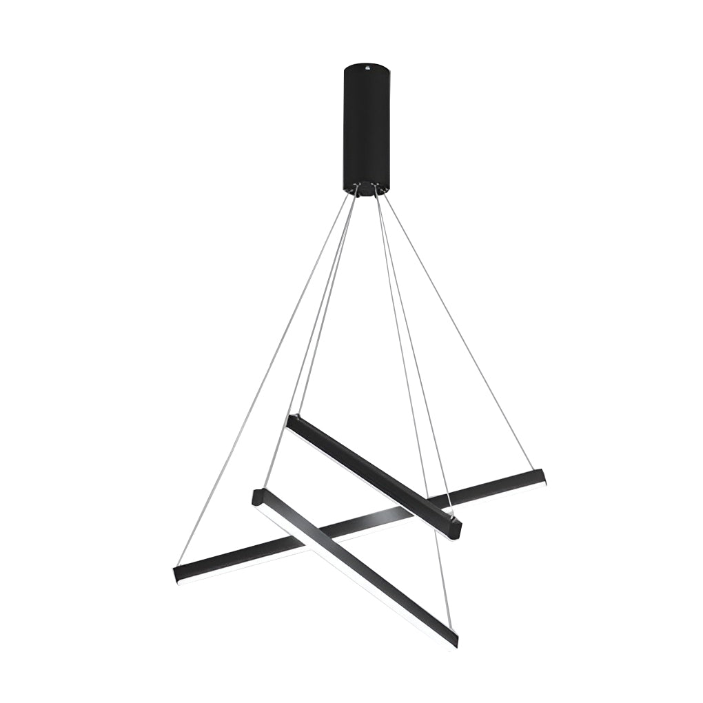Linear Chandelier, Modern Criss-Cross Black Iron and Aluminum LED Ceiling Light for Dining Room and Living Space, 3 to 9 Lights