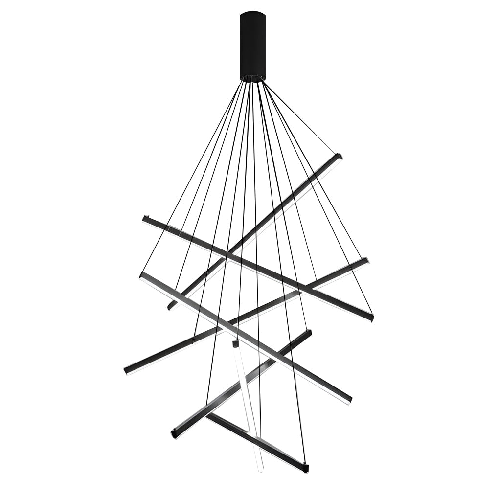 Linear Chandelier, Modern Criss-Cross Black Iron and Aluminum LED Ceiling Light for Dining Room and Living Space, 3 to 9 Lights