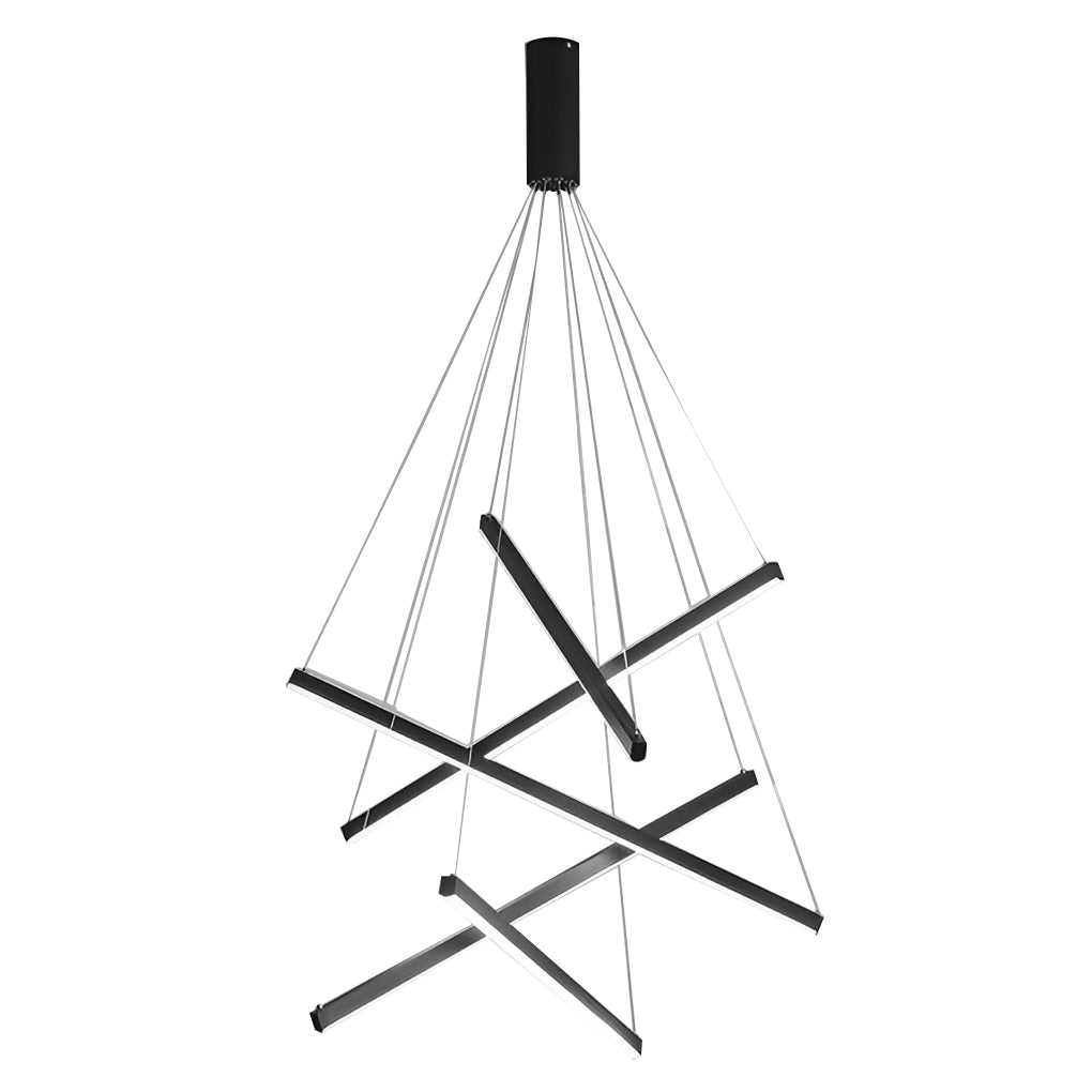 Linear Chandelier, Modern Criss-Cross Black Iron and Aluminum LED Ceiling Light for Dining Room and Living Space, 3 to 9 Lights