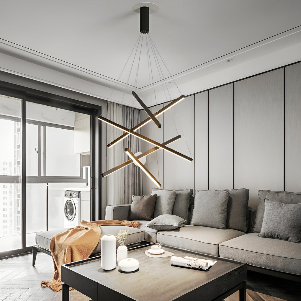 Staircase Chandelier, Black Iron and Aluminum LED Ceiling Light for Stairwell, Remote Dimmable