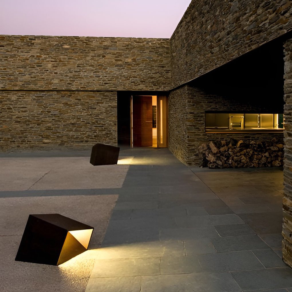 Cube Path Light, Geometric Stainless Steel and Glass LED Landscape Lamp for Garden and Walkway, Solar or Hardwired in Two Sizes