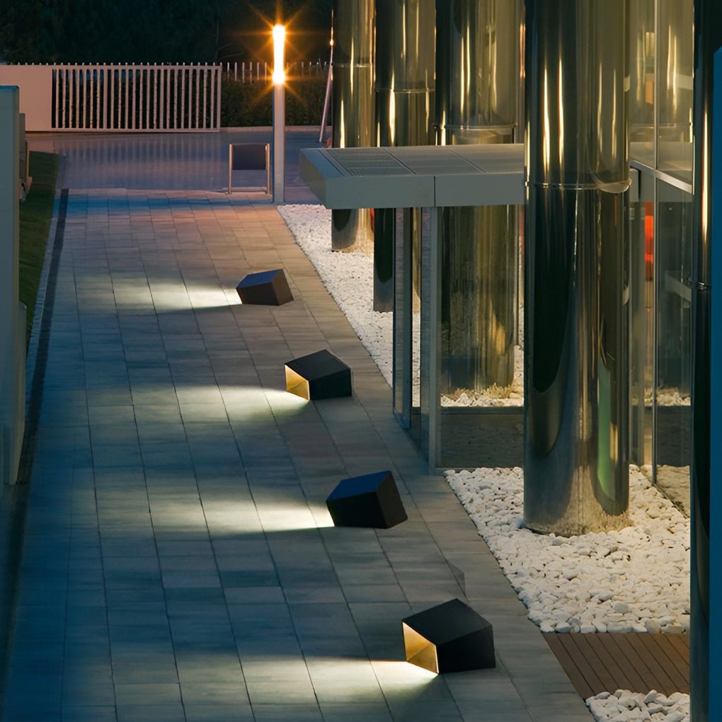 Cube Path Light, Geometric Stainless Steel and Glass LED Landscape Lamp for Garden and Walkway, Solar or Hardwired in Two Sizes