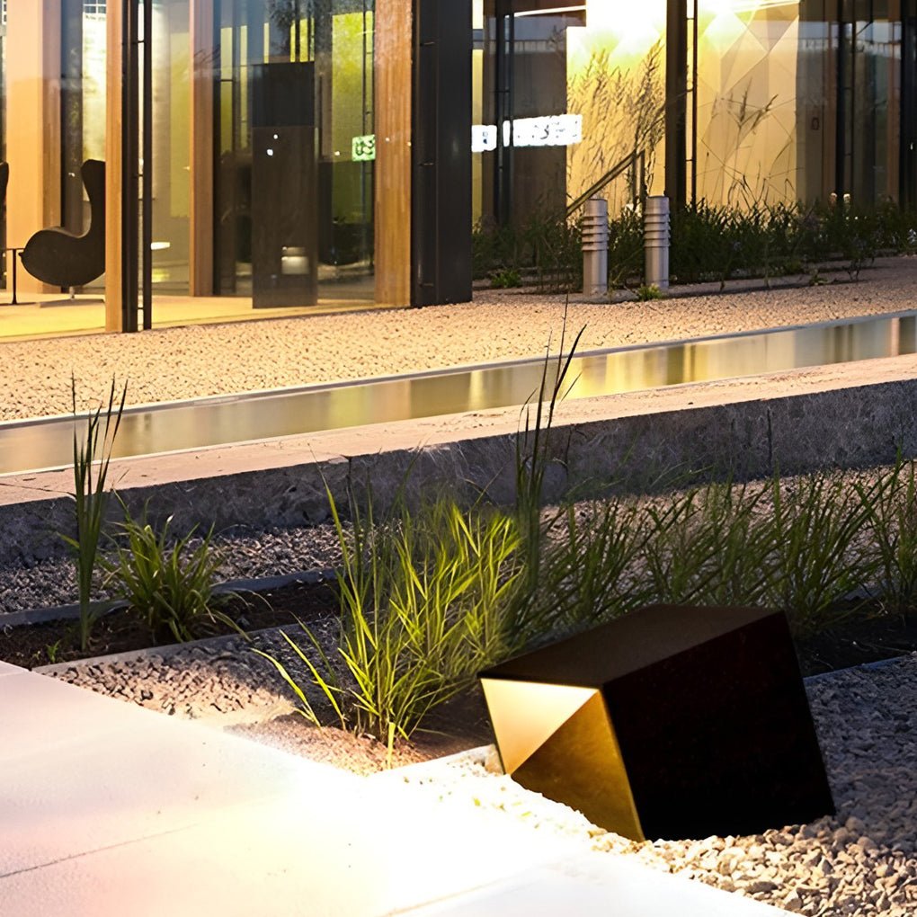 Cube Path Light, Geometric Stainless Steel and Glass LED Landscape Lamp for Garden and Walkway, Solar or Hardwired in Two Sizes