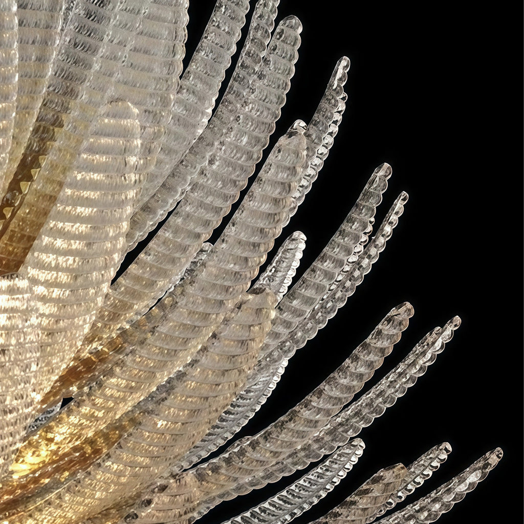 Close-up of the chrome and glass on the deco chandelier
