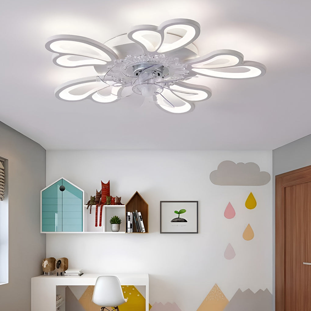 Floral decorative ceiling fan light in a kids room