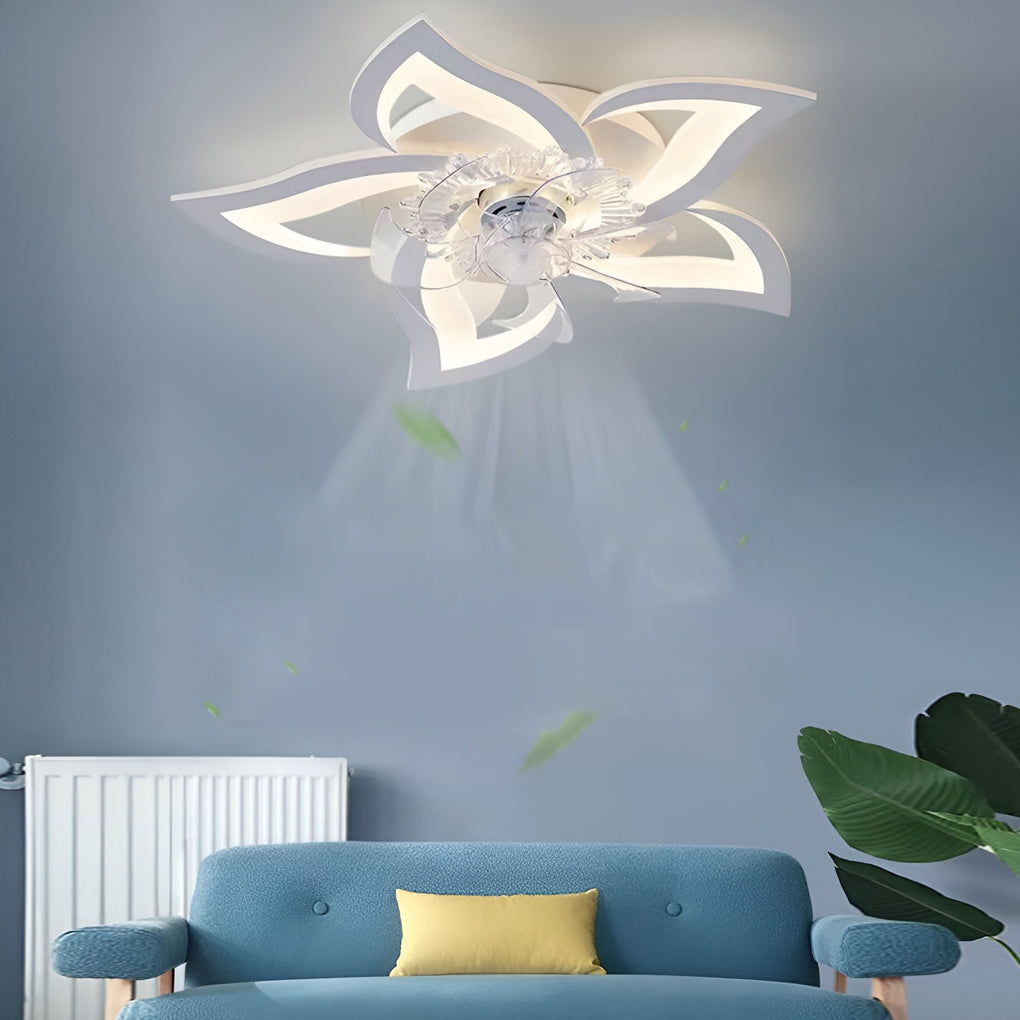 Decorative Ceiling Fan with Light, Nordic Line-Art LED Fixture for Bedrooms and Living Rooms, Stepless Dimming in Five Artistic Styles