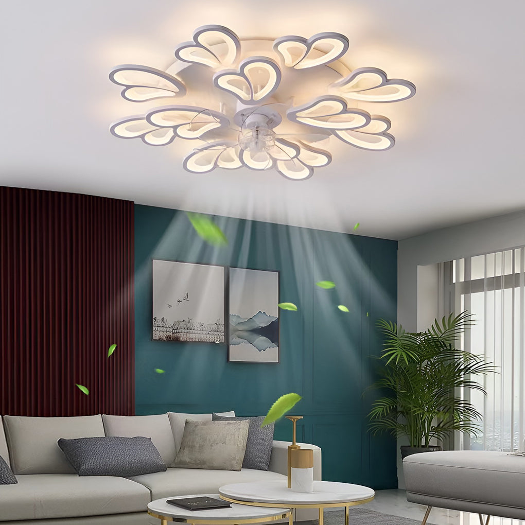 Floral ceiling fan light in a luxury styled living room