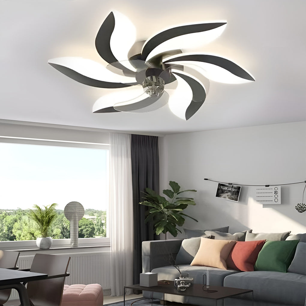 Modern ceiling fan light with petal shaped blades