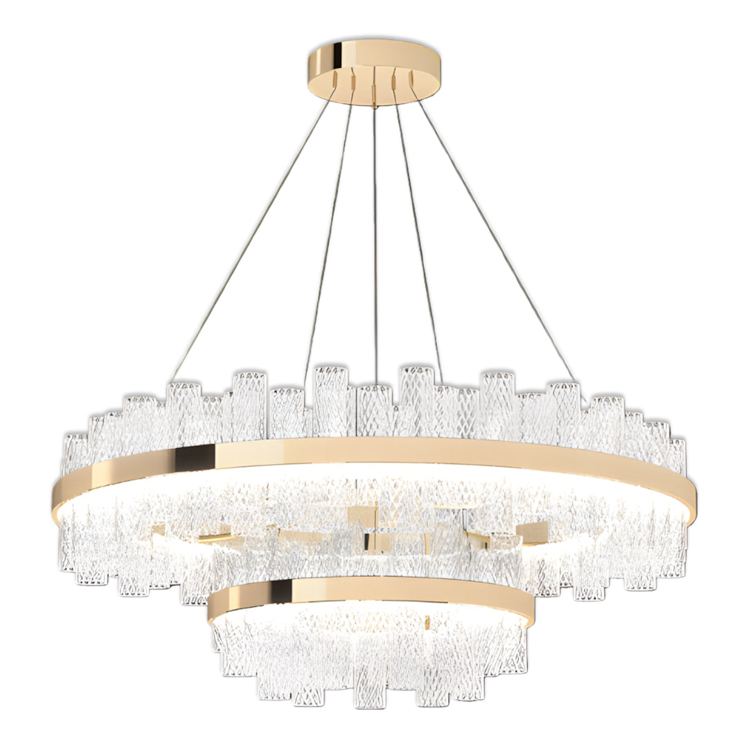 Dual ring champagne chandelier with layered shades