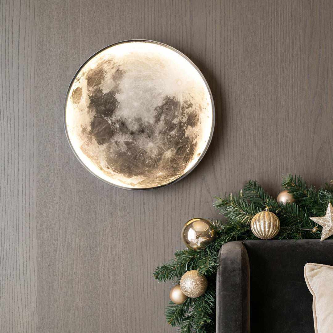 Full Moon Wall Lamp, Round LED Artistic Light with Realistic Lunar Shadows for Bedrooms and Living Walls, Six Diameters